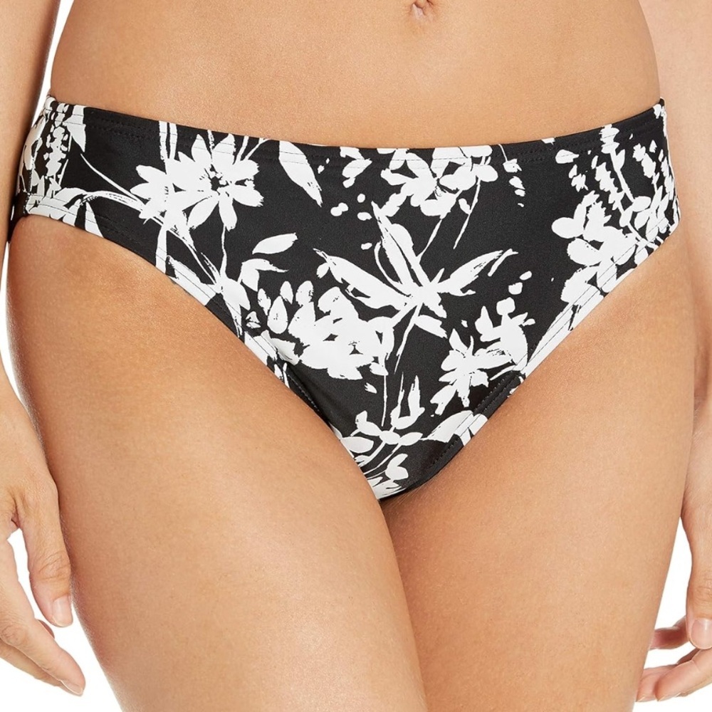 Tommy Hilfiger Womens Small Floral Hipster‎ Bikini Bottoms Black White NWT